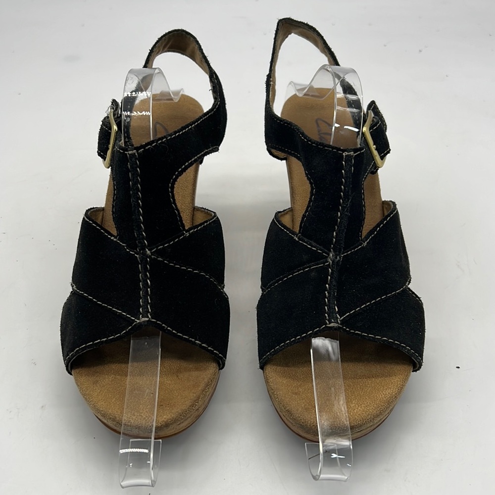 Clarks Black Suede Wedge Sandal size 8